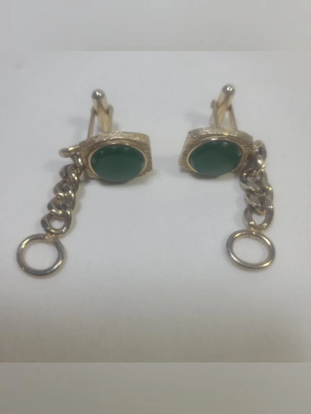 Vintage Swank Gold Tone & Green Stone Cuff Links Set